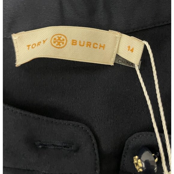 Tory Burch Womens Jane Shirt Dress Size 14 Navy Blue Ruffle Crepe de chine NWT - Picture 6 of 15
